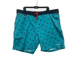 Duluth Trading Co. Swim Trunks Waist 44 Blue Parrot Print Swimsuit Shorts 
(694)